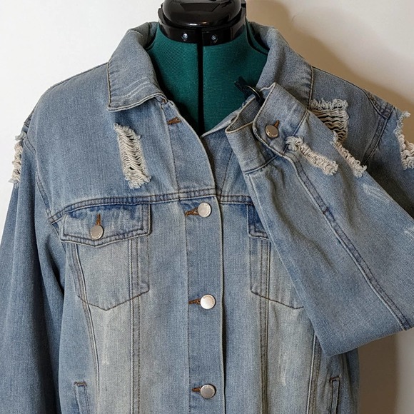 Ashley-Vintage Charm Very Distressed Blue Denim Jean Jacket Women's Size 1X NEW - Picture 4 of 9